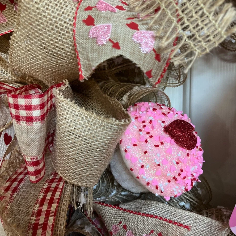 HUGE Valentines Day Wreath 28” Burlap Farmhouse Rustic Pink Red Hearts XLARGE